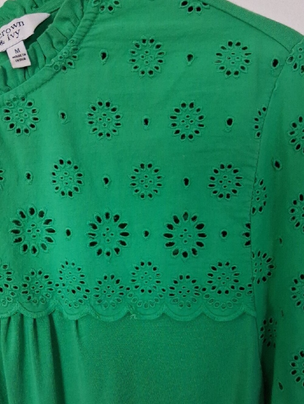 crown & ivy Bright Green Eyelet Ruffle Top - Picture 4 of 8